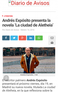 ElDIario.es Presentación La ciudad de Aletheia (2015) · Andrés Expósito, escritor y director de la revista En Tiempos de Aletheia. La Palma. Islas Canarias.